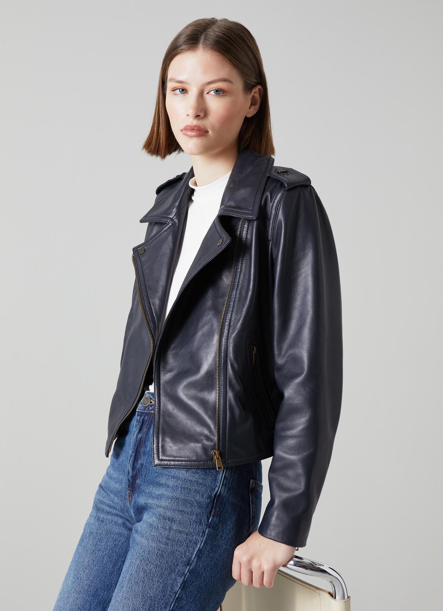 Massimo dutti clearance navy leather jacket